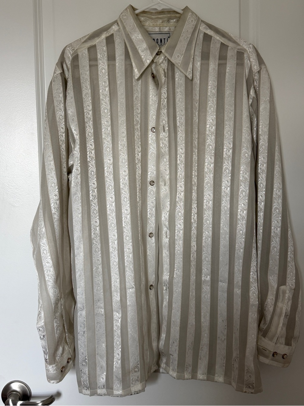 Cream Striped Satin Dress Shirt